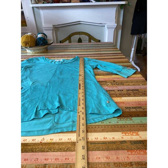 Neon Buddha S Tunic Top 3/4 Sleeve Embellished Button Turquoise Cotton Shirt - Picture 12 of 14